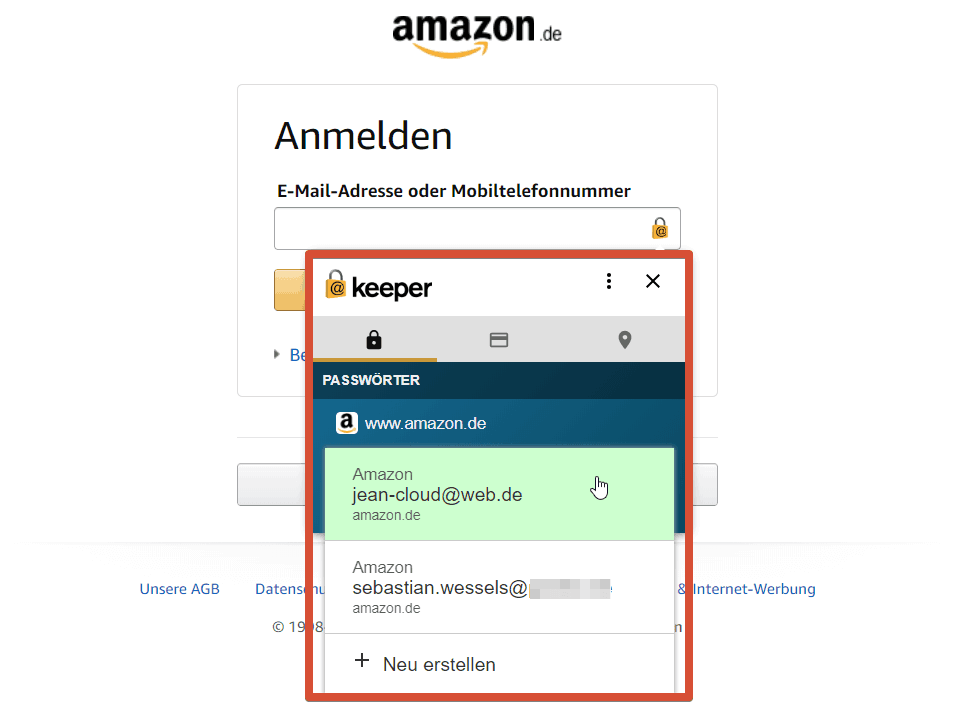Keeper Amazon anmelden zwei Accounts