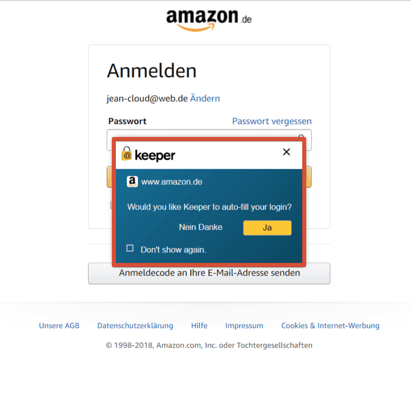 Keeper Amazon anmelden Passwort