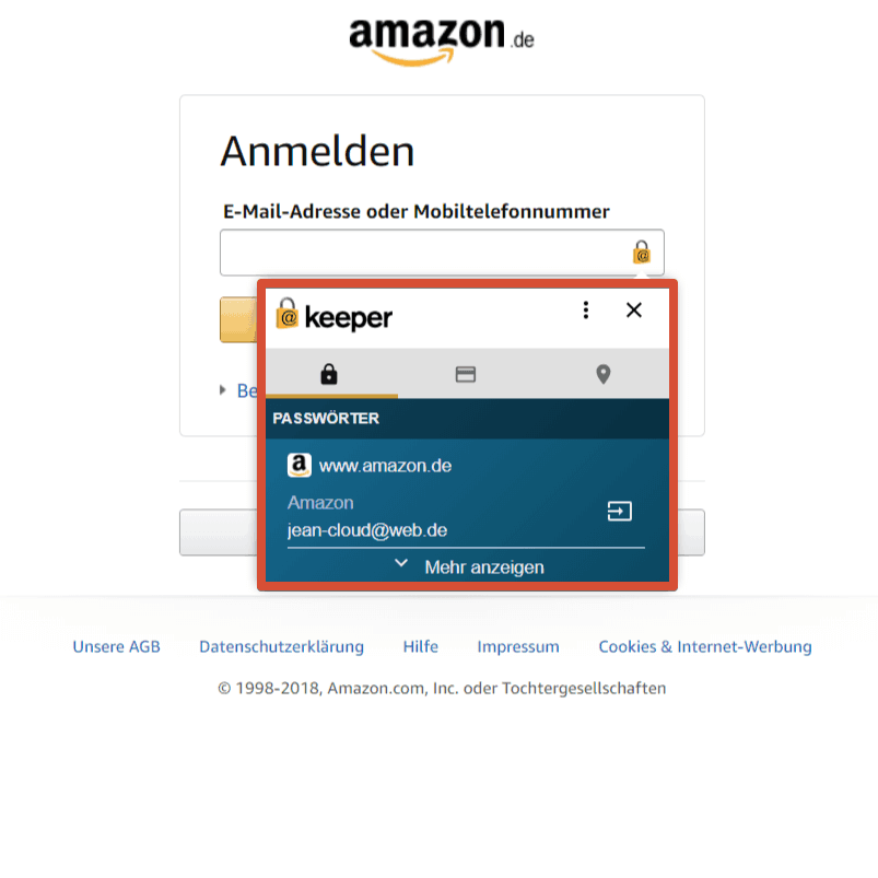 Keeper Amazon anmelden