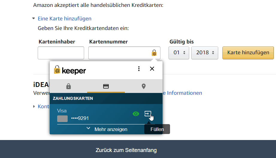 Keeper Amazon Kreditkarte