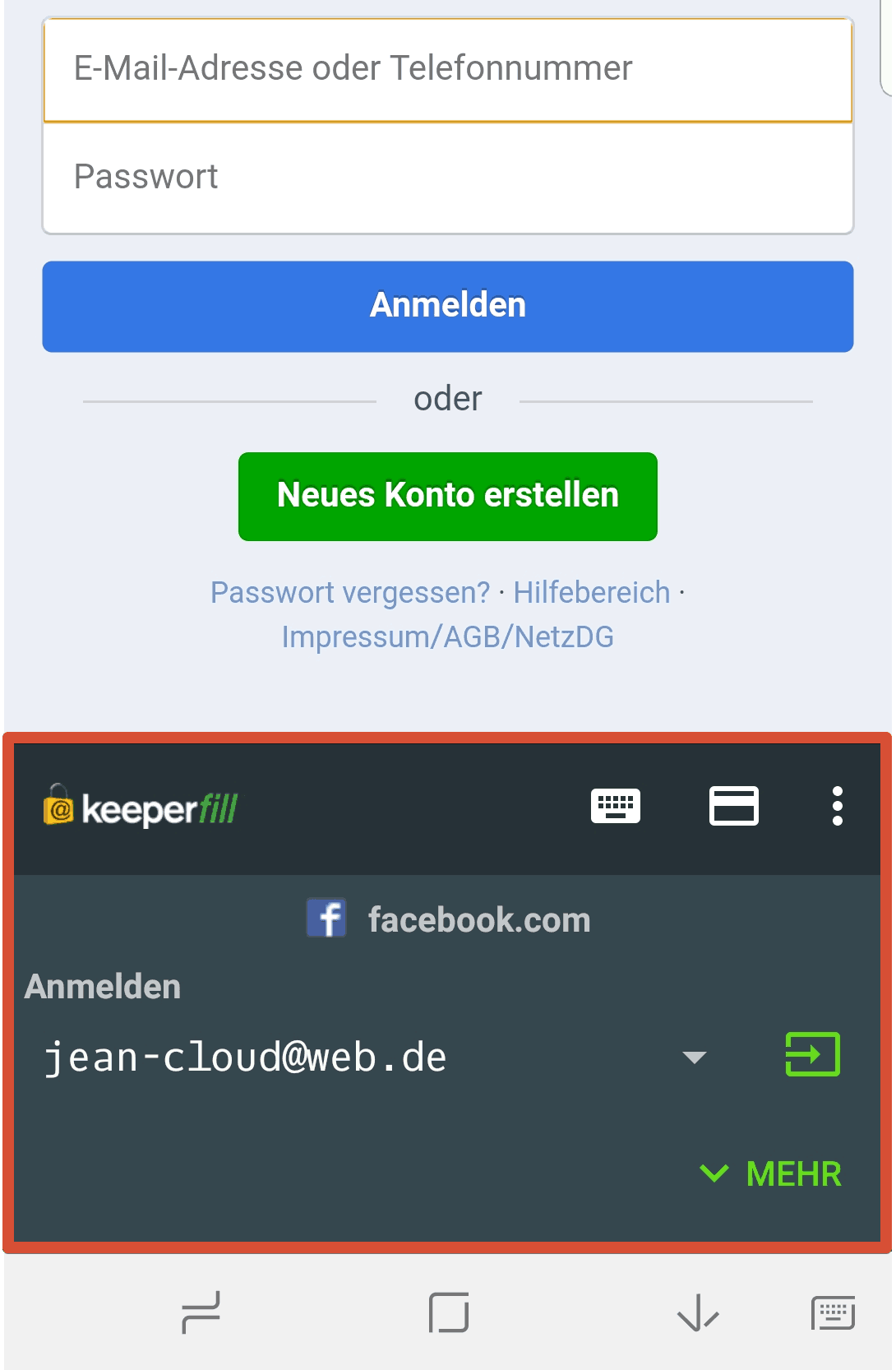Keeper App Chrome Facebook