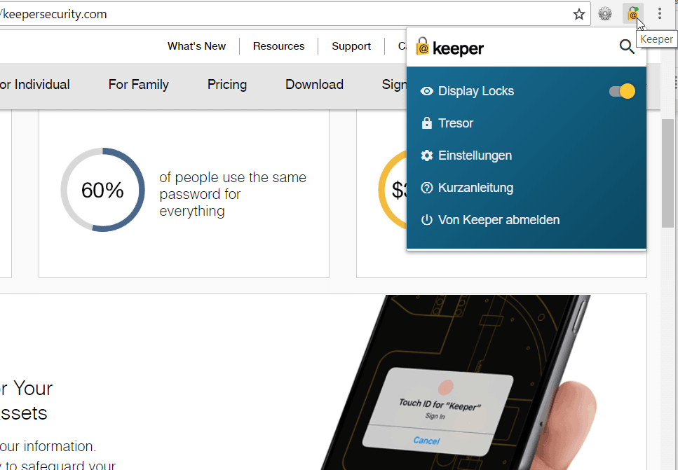 Keeper Browser Erweiterung