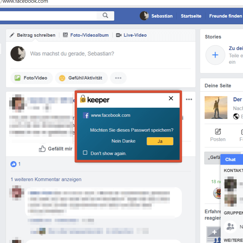 Keeper Facebook automatisches Speichern