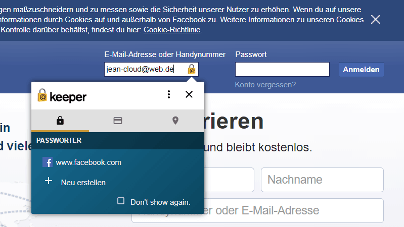 Keeper Facebook neu erstellen