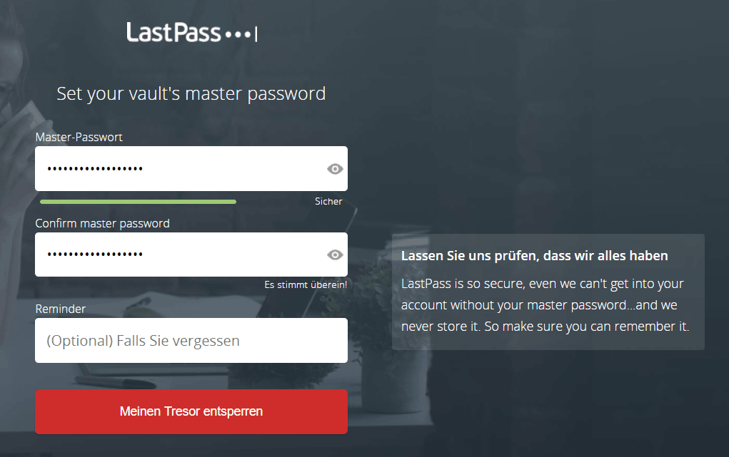 Gedächtnisstütze für Master-Passwort