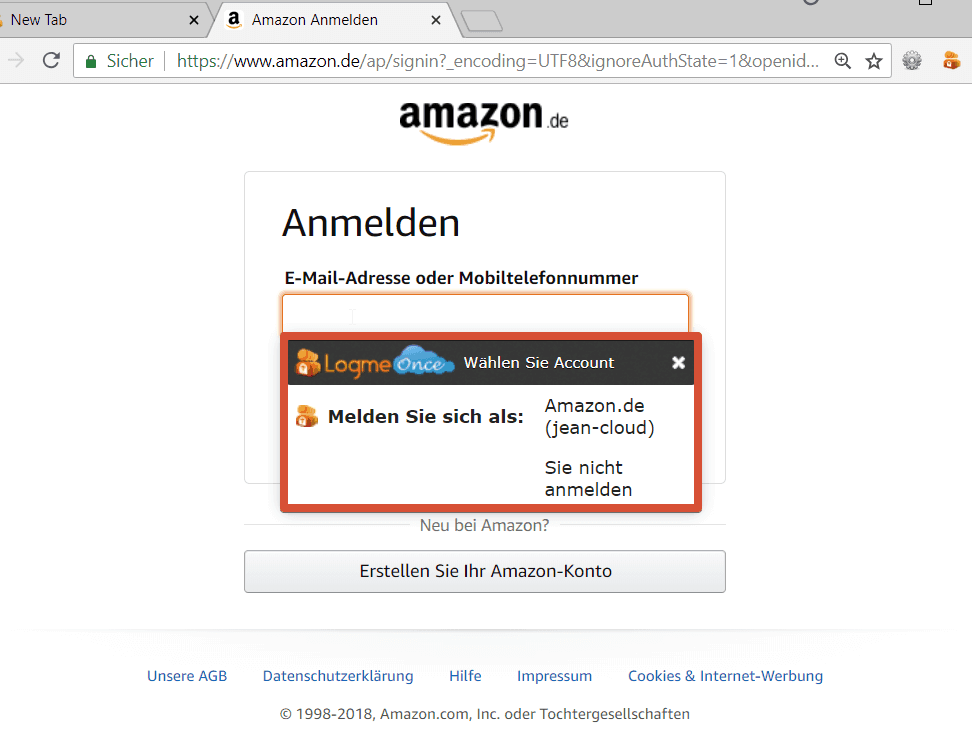 LogMeOnce – bei Amazon anmelden