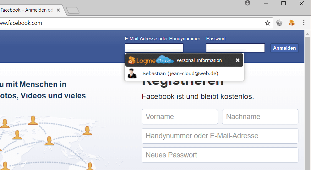 LogMeOnce – Facebook-Vorschlag