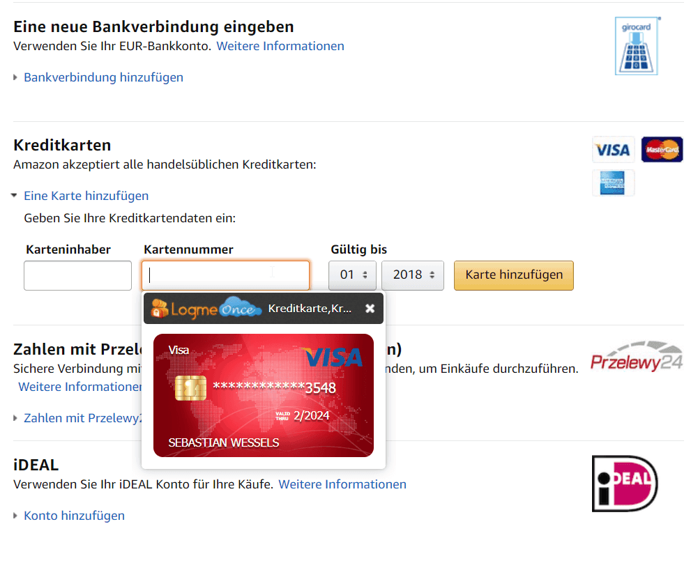 LogMeOnce – Kreditkarte bei Amazon