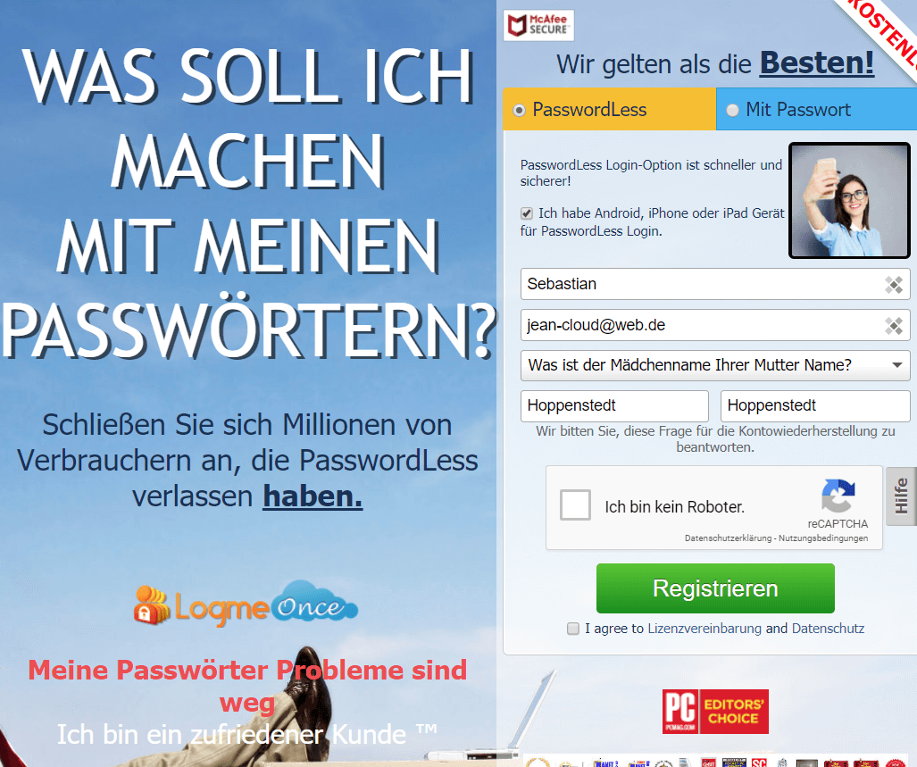 LogMeOnce – Registrierung