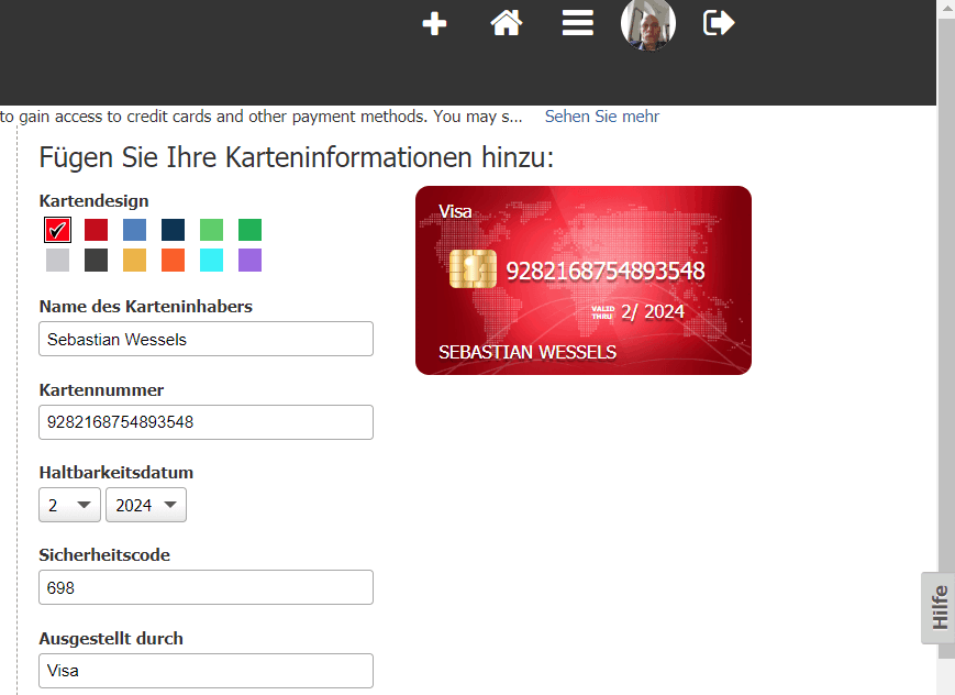 LogMeOnce – VISA-Kreditkarte hinzufügen