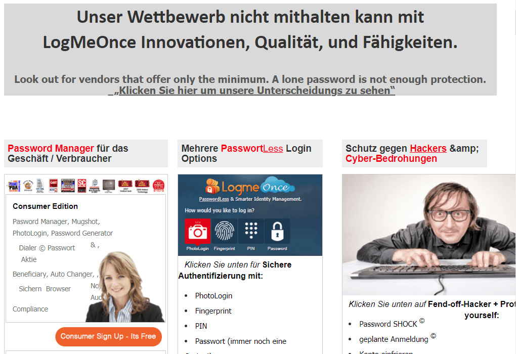 Screenshot der LogMeOnce-Website