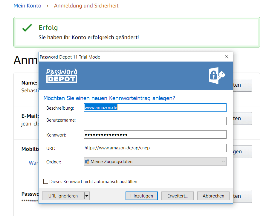 Password Depot Amazon Passwort Fehler