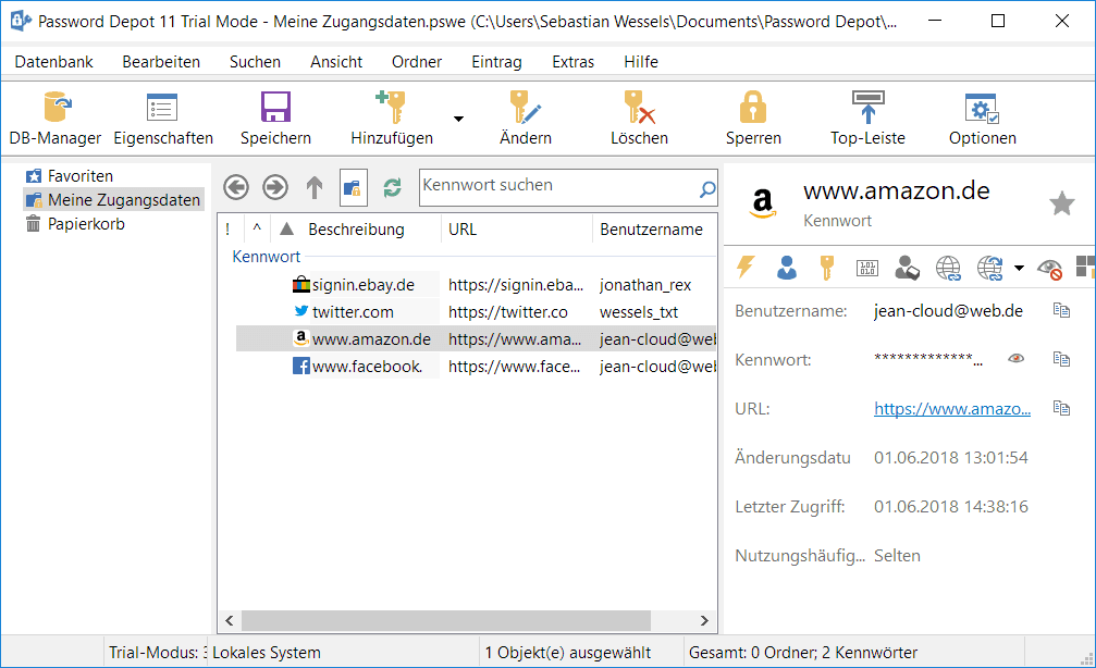 Password Depot Benutzeroberfläche