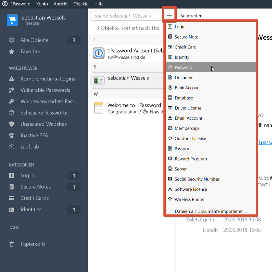 1Password Add New Item