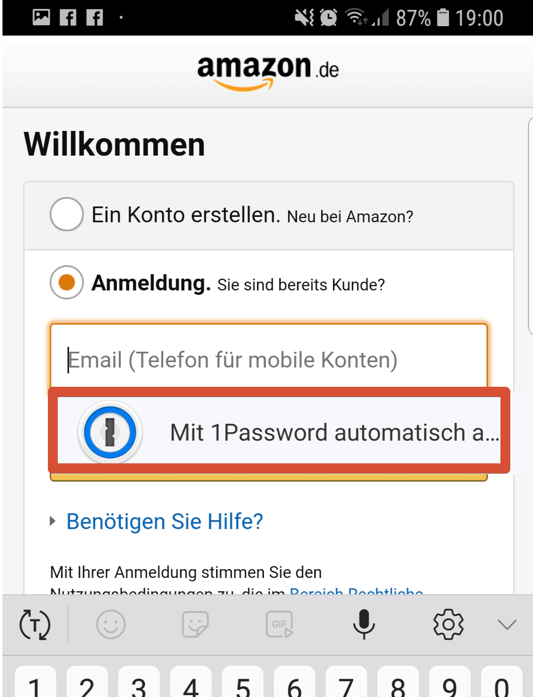 1Password App einloggen