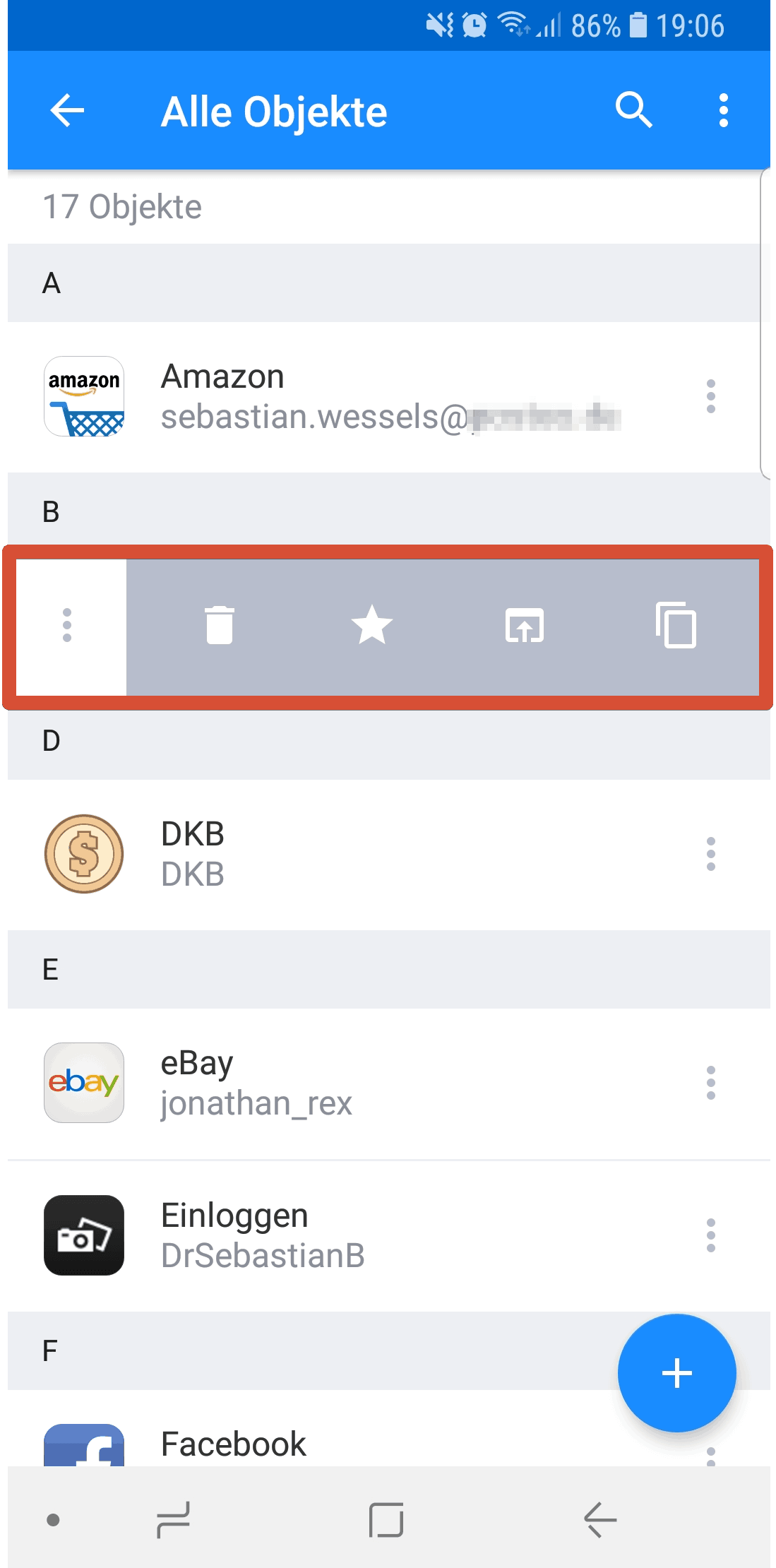 1Password App-Einträge