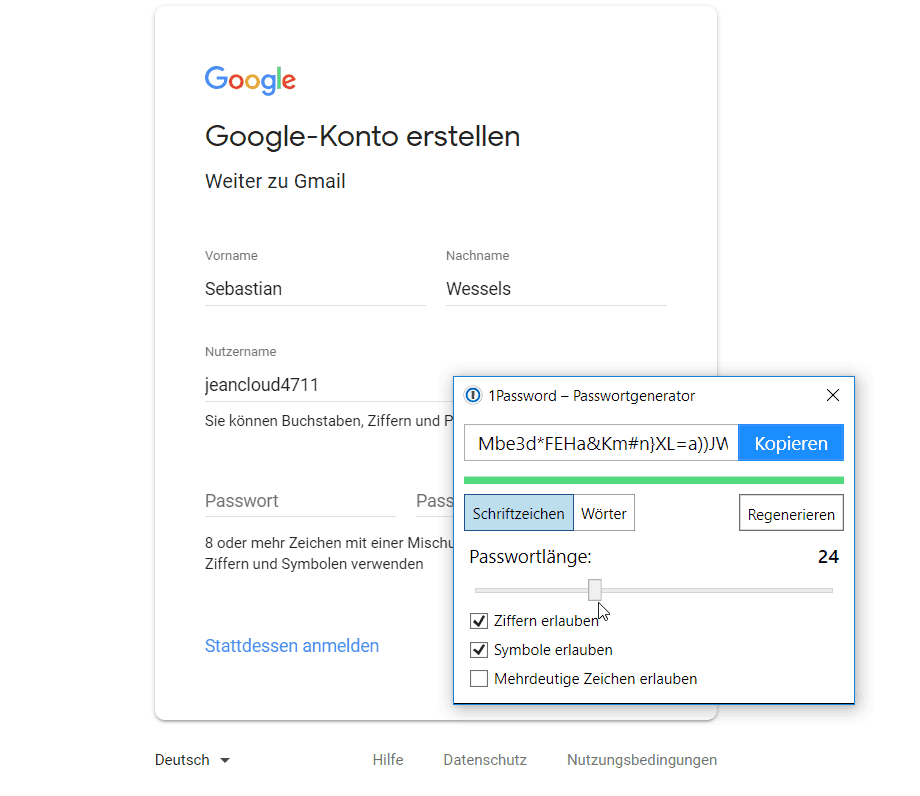 1Password Google Konto erstellen