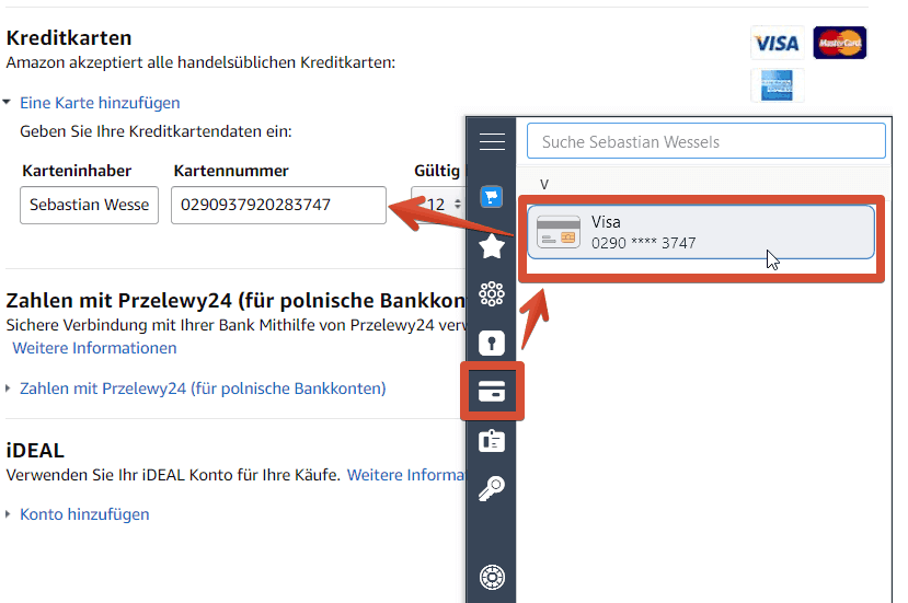 1Password Kreditkarte Amazon