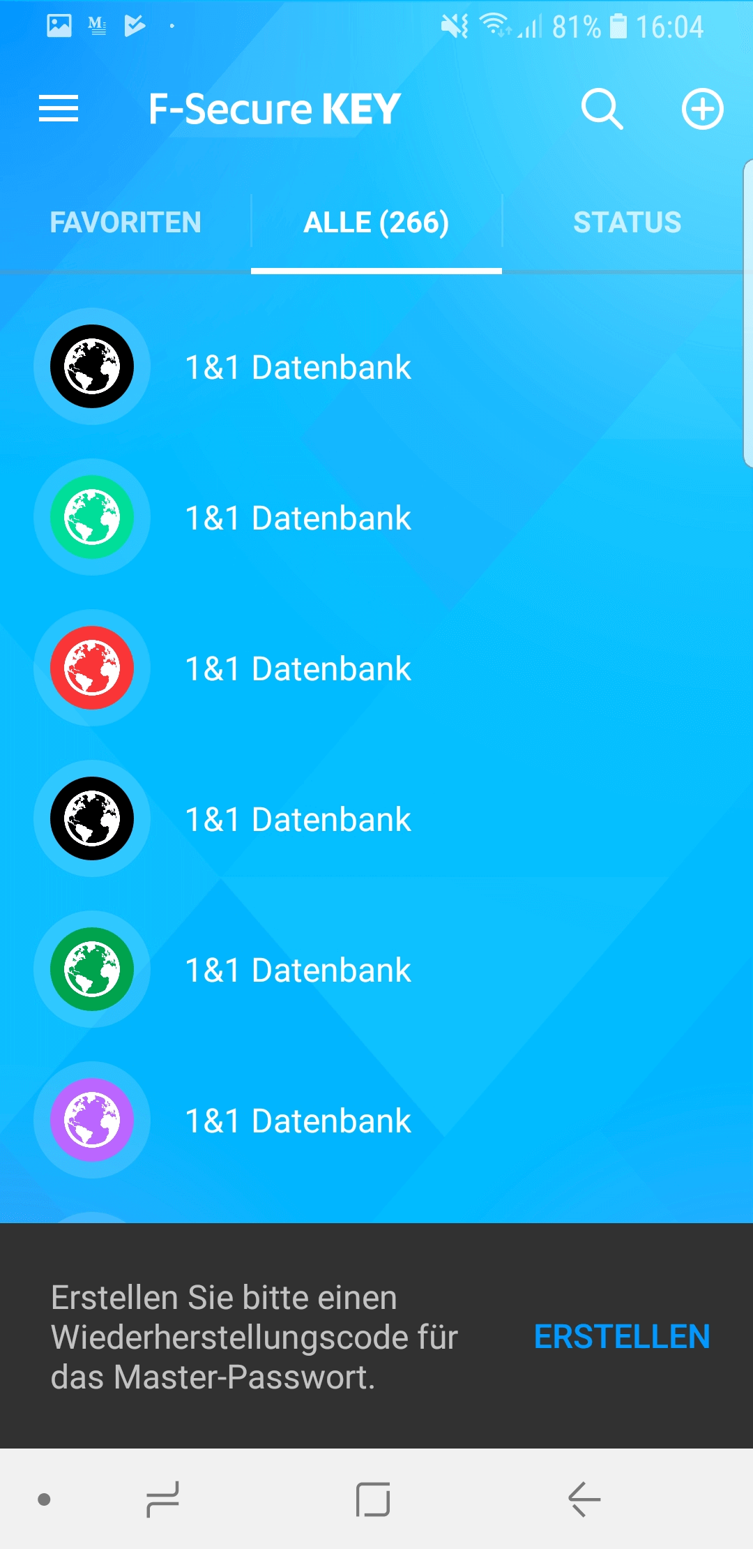 F-Secure KEY – App-Einträge