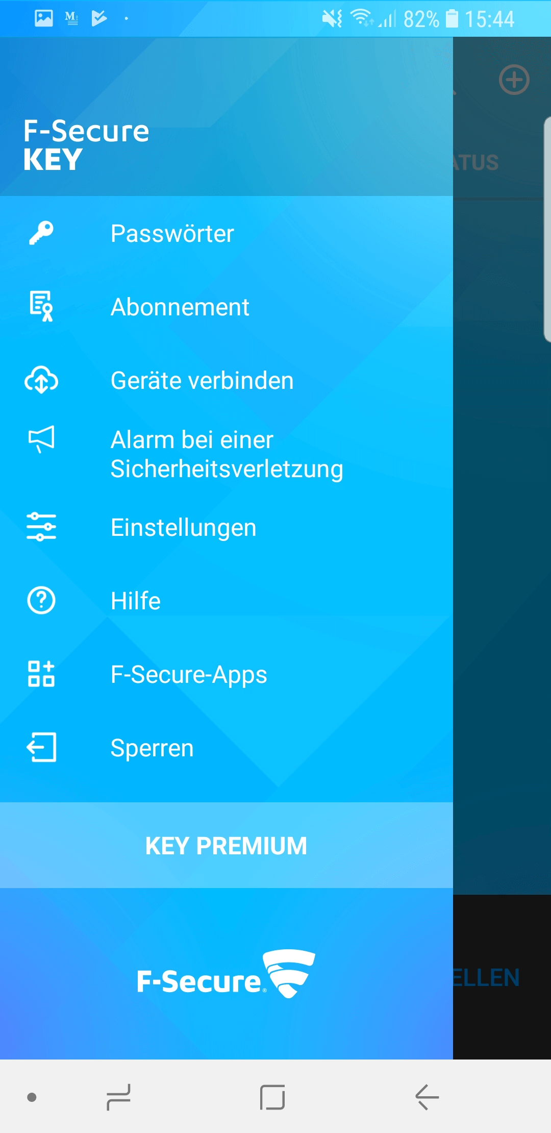 F-Secure KEY – App-Menü