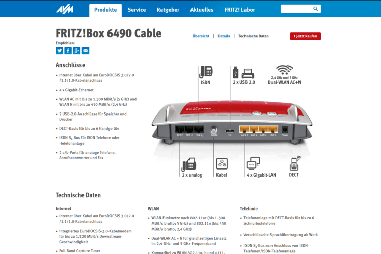 FRITZ!Box 6490 – Router Via Cavo Con WiFi Dual-band E DECT Per Tutta La Casa!