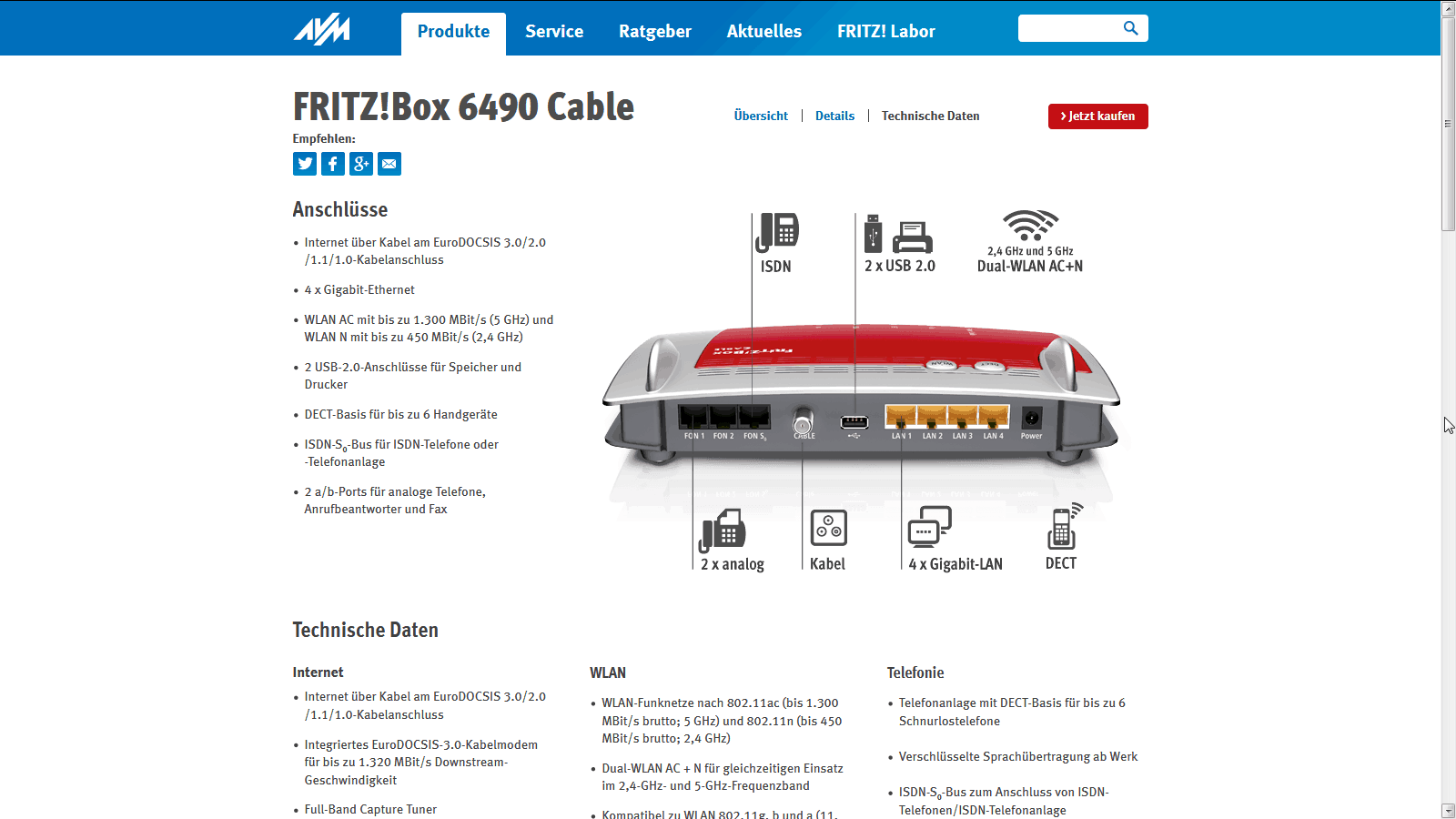 FritzBox 6490 – Anschlüsse