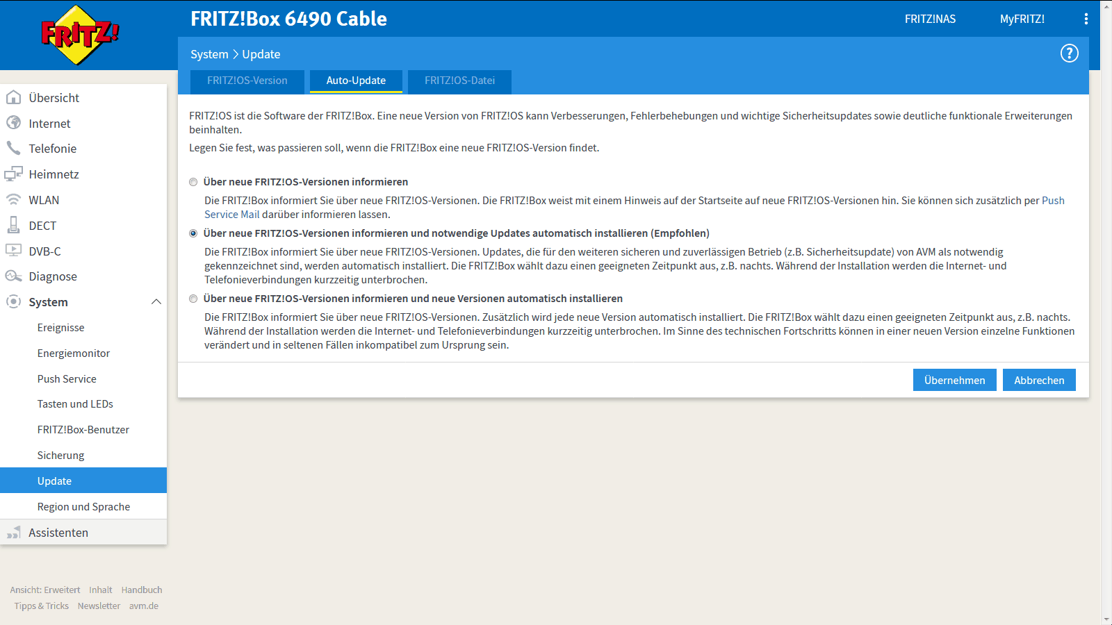FritzBox 6490 – Auto-Update