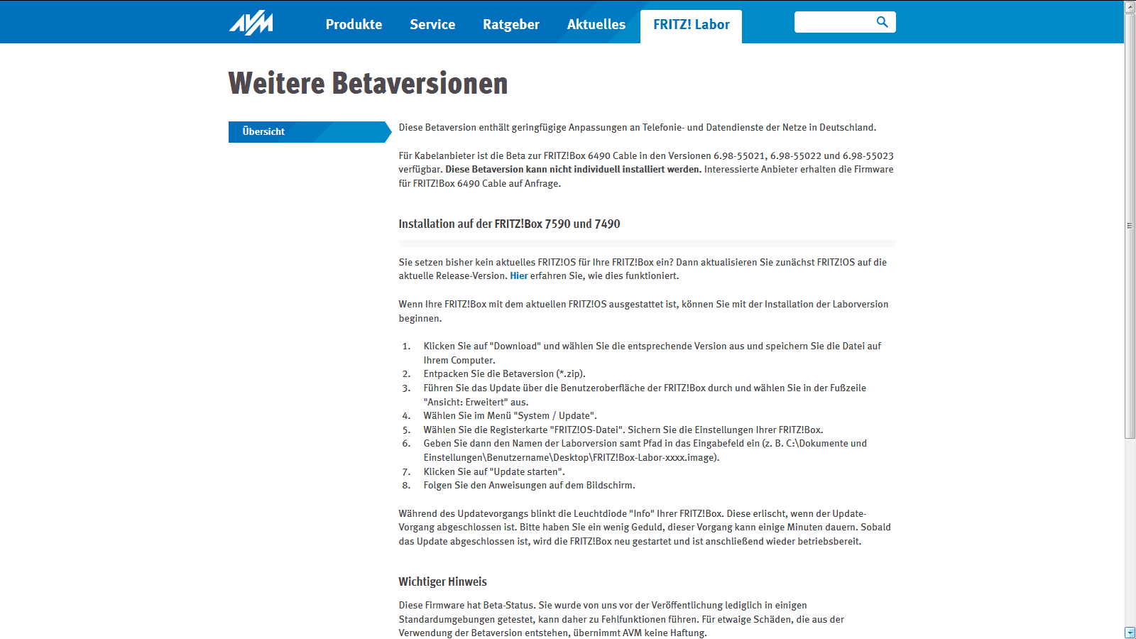 FritzBox 6490 – Beta-Version