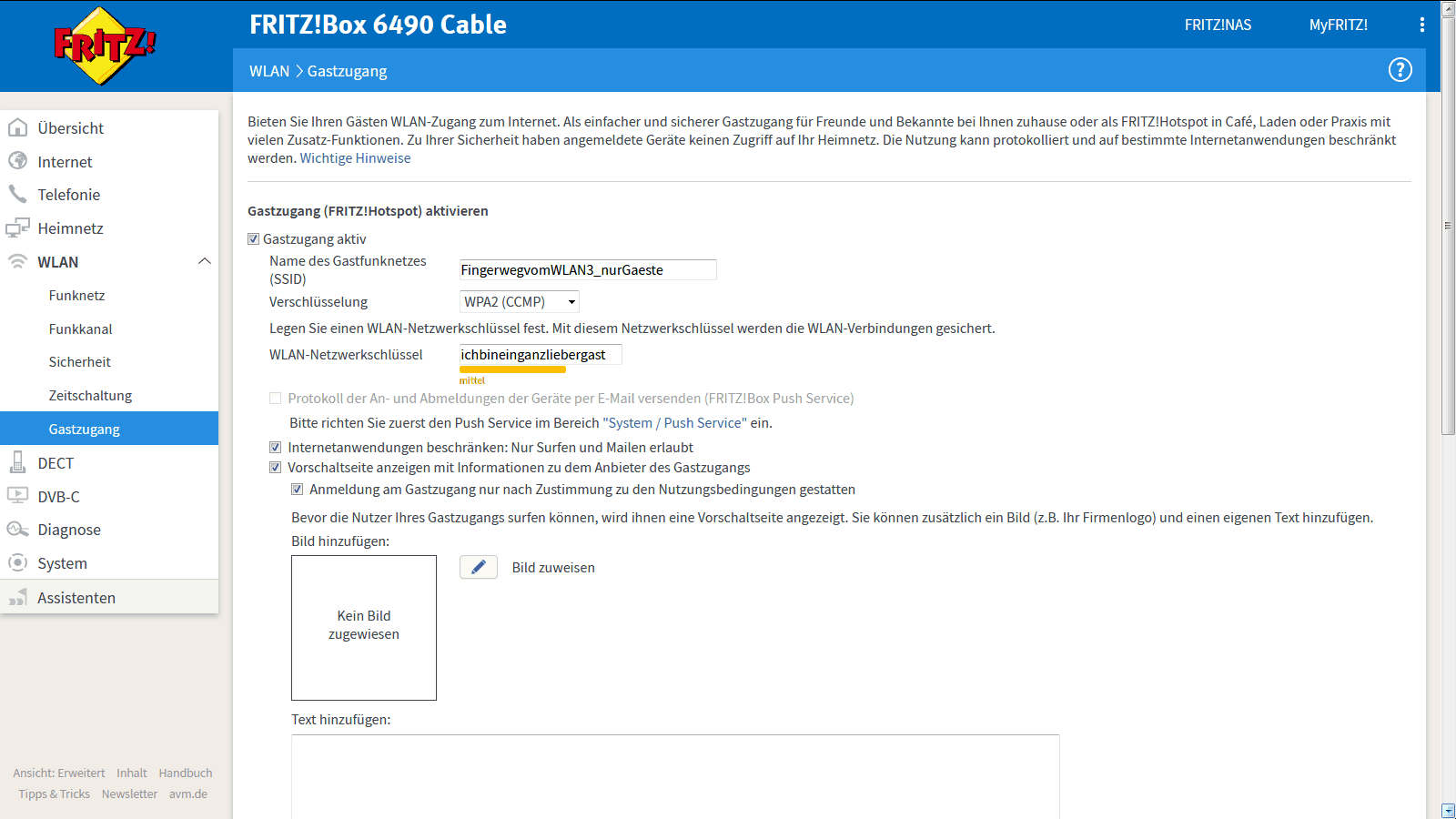 FritzBox 6490 – Gäste-WLAN