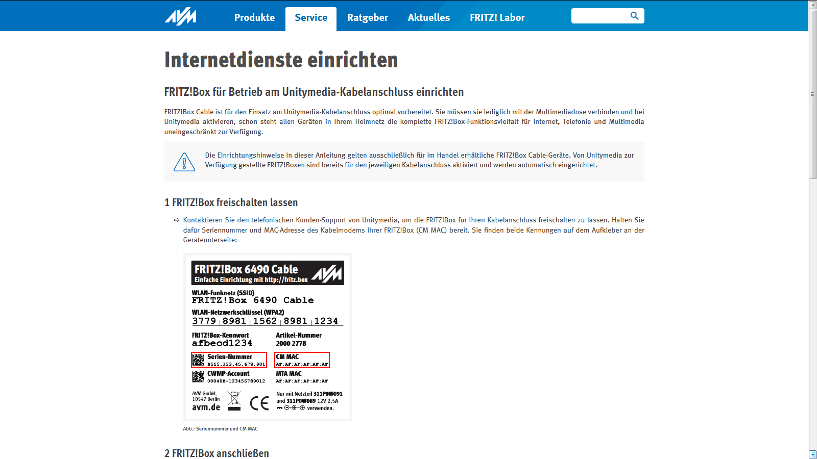 FritzBox 6490 – Kabelanbieter