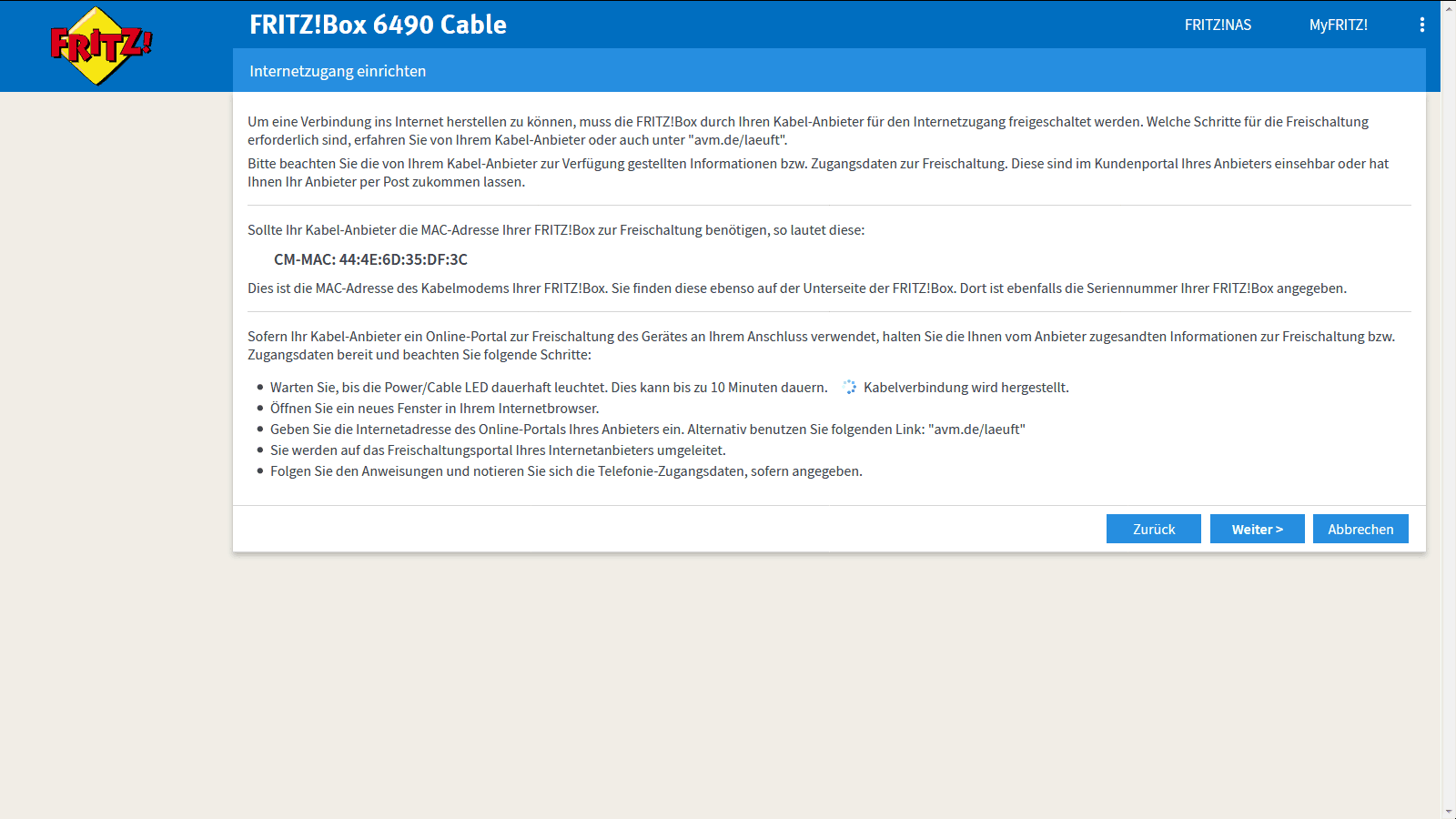 FritzBox 6490 – MAC-Adresse-Info