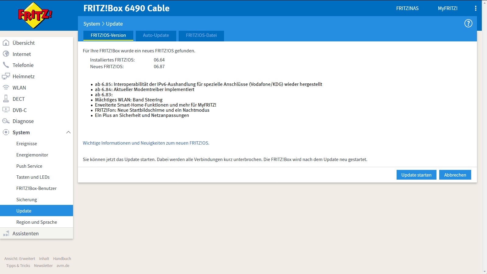 FritzBox 6490 – Update