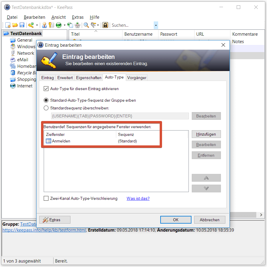 KeePass Auto Type Einstellungen