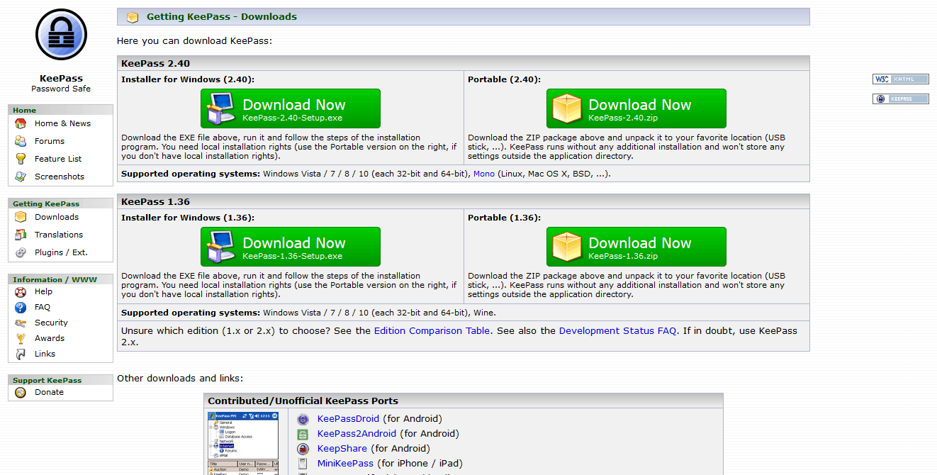 KeePass Download-Page