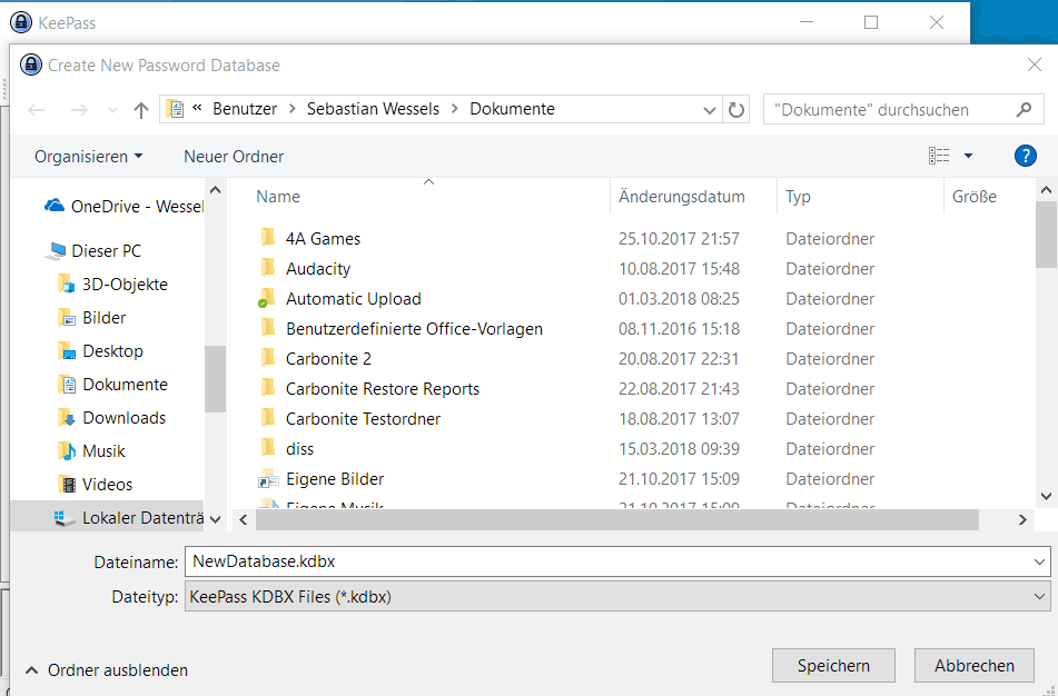 KeePass neue Datenbank speichern