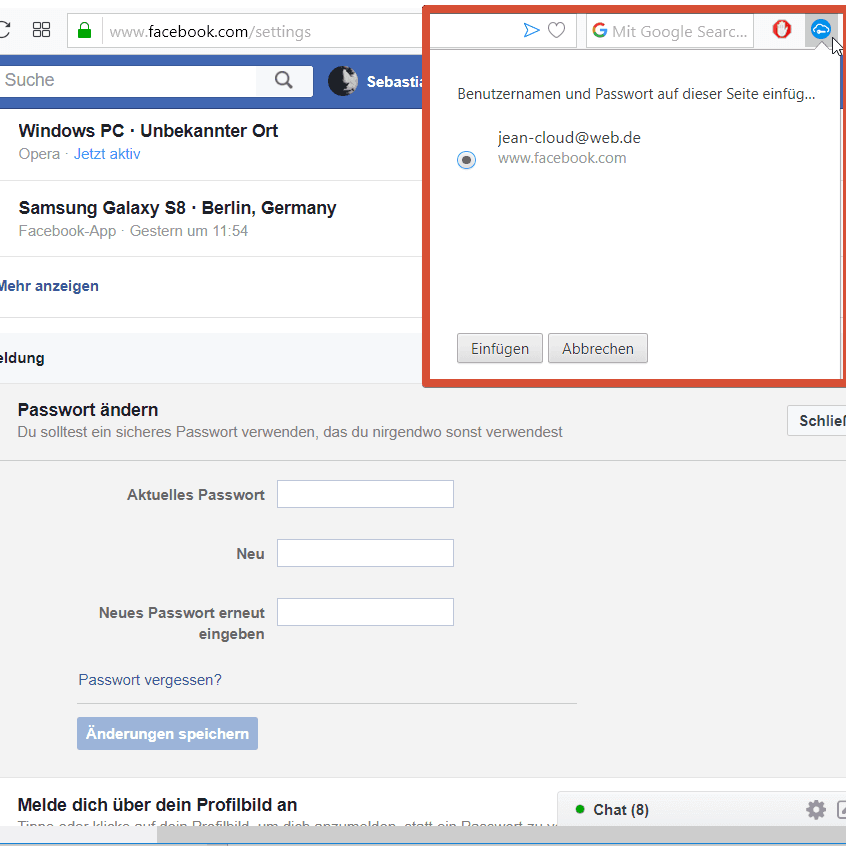 Safeincloud Passwortänderung Browser-Erweiterung