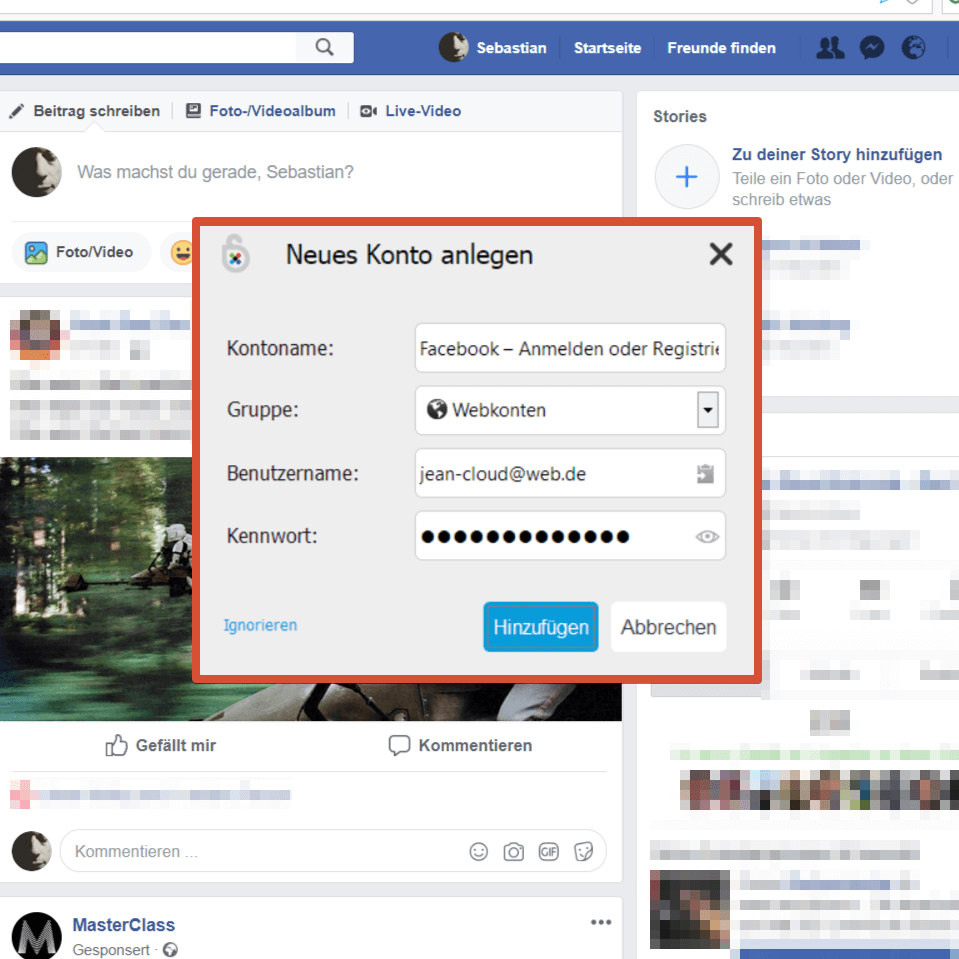 Sticky Password automatisches Speichern Facebook