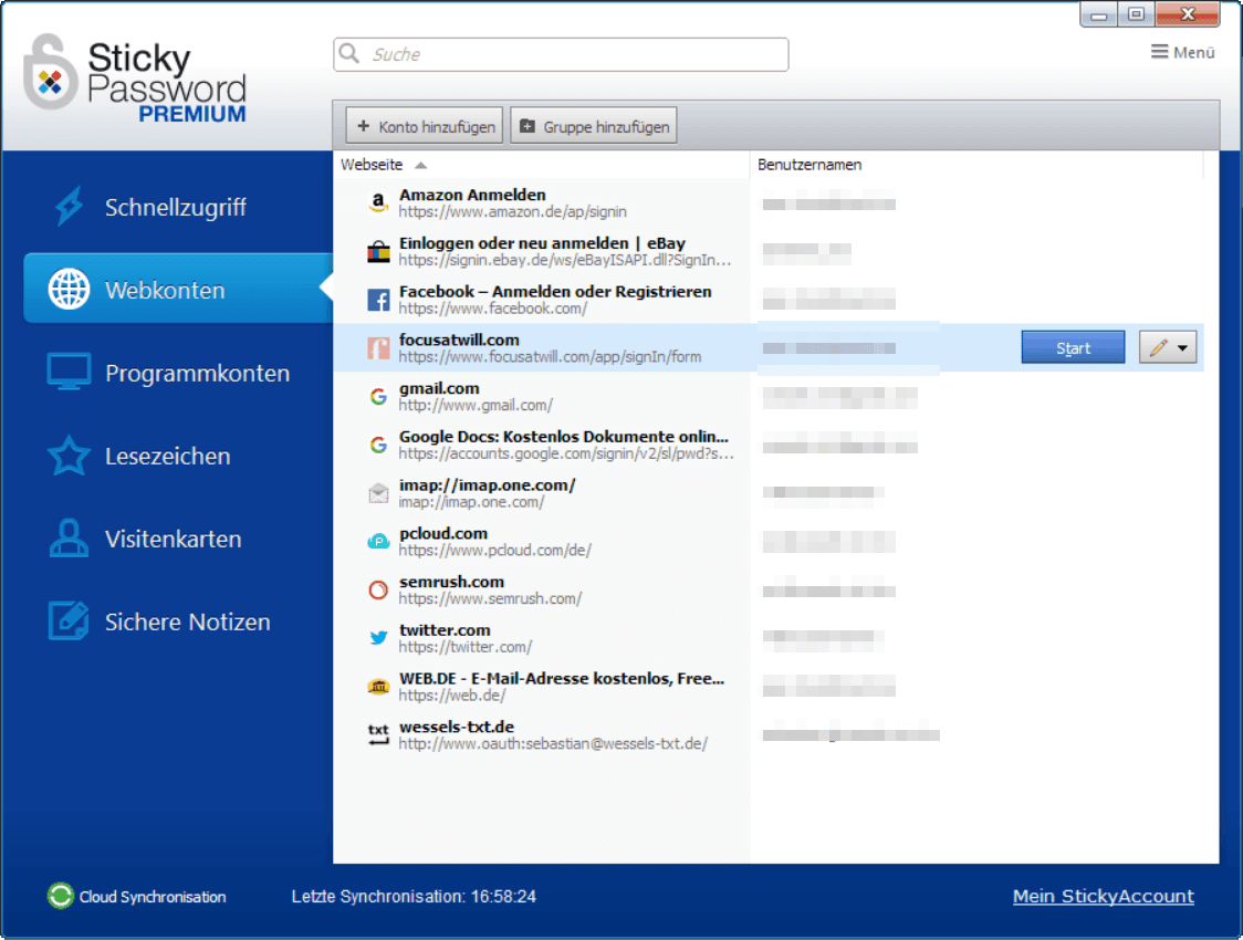 Sticky Password Benutzeroberflaeche