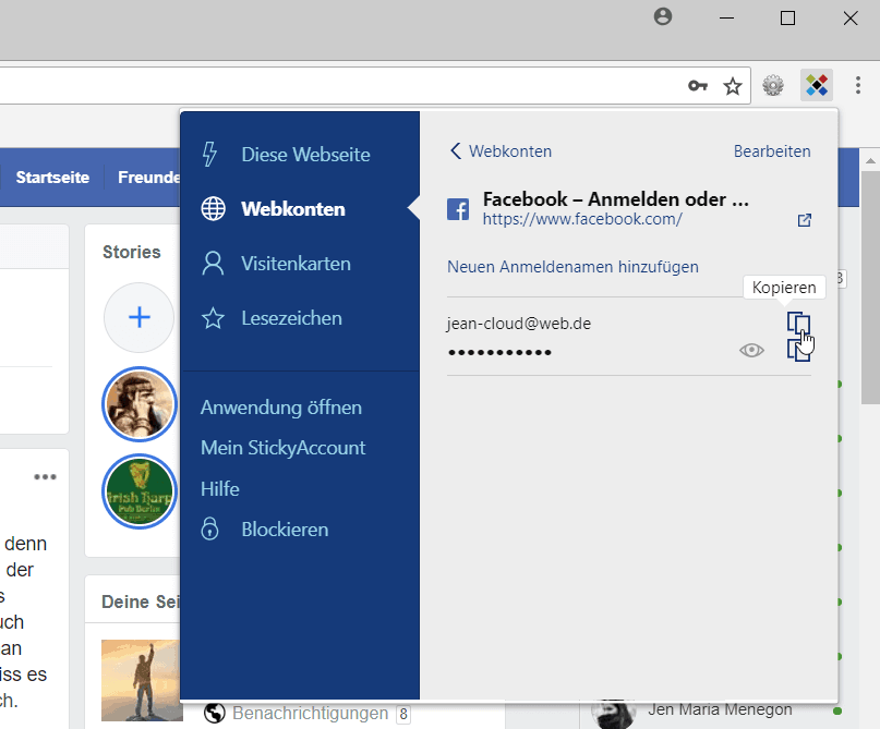 Sticky Password Browser Erweiterung kopieren