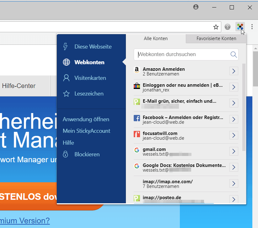 Sticky Password Browser Erweiterung