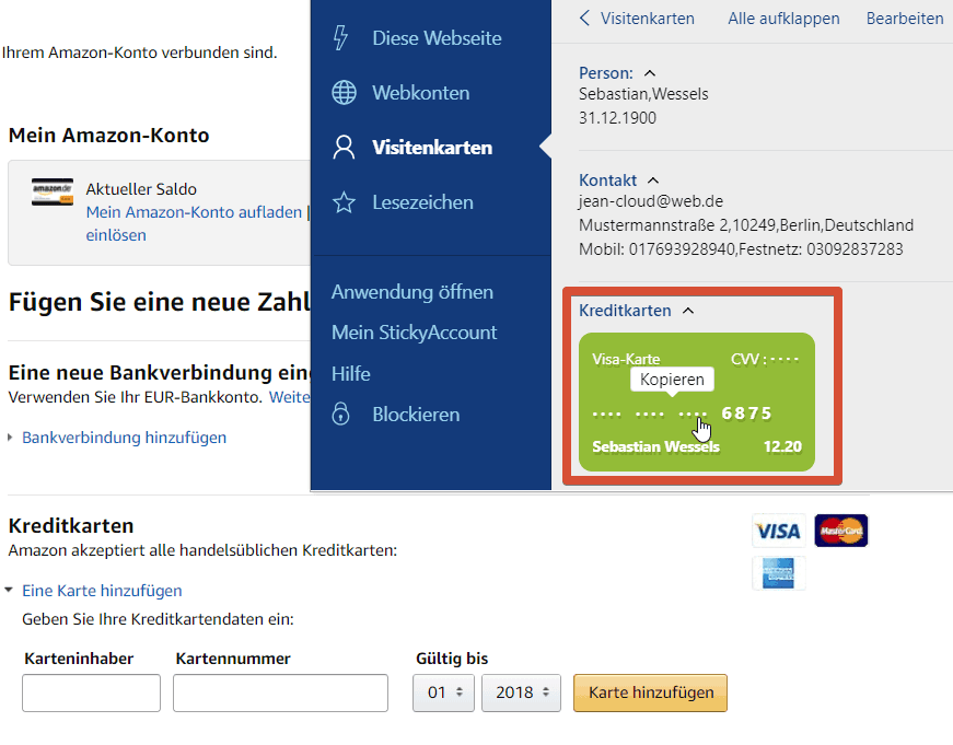 Sticky Password Kreditkarte Amazon
