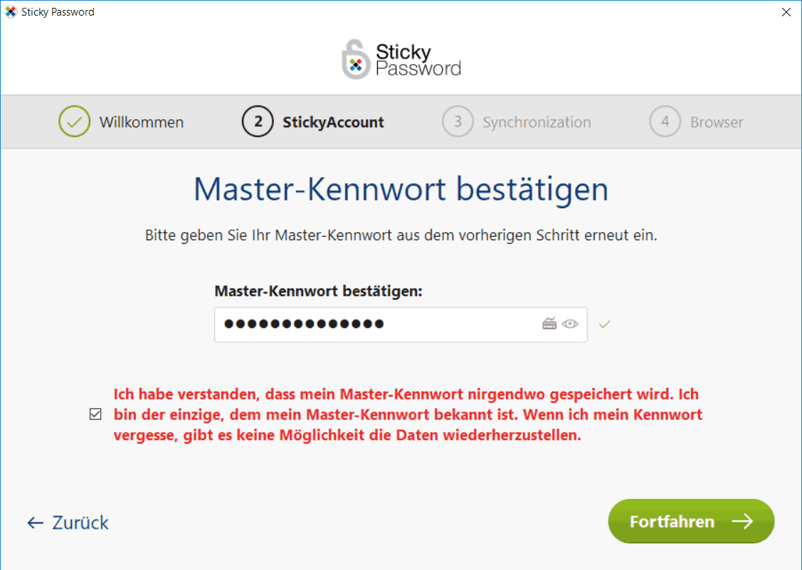 Sticky Password Master Kennwort