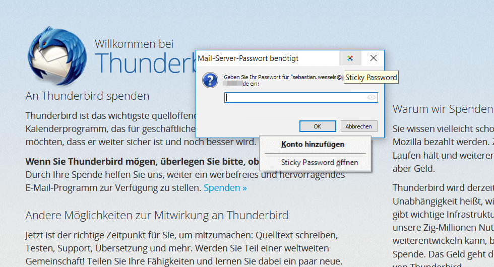 Sticky Password Thunderbird