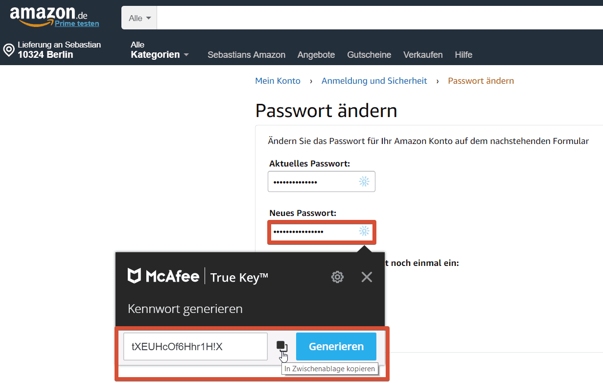 True Key Amazon Passwort ändern 2