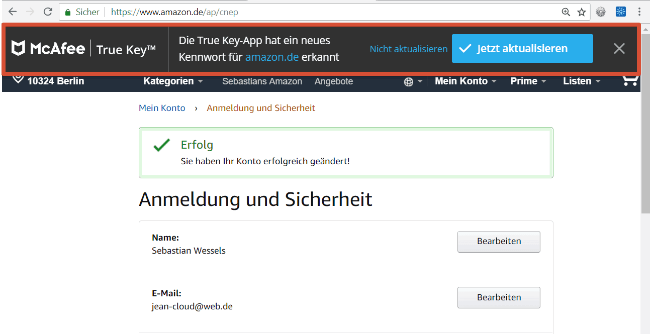 True Key Amazon Passwort ändern 3