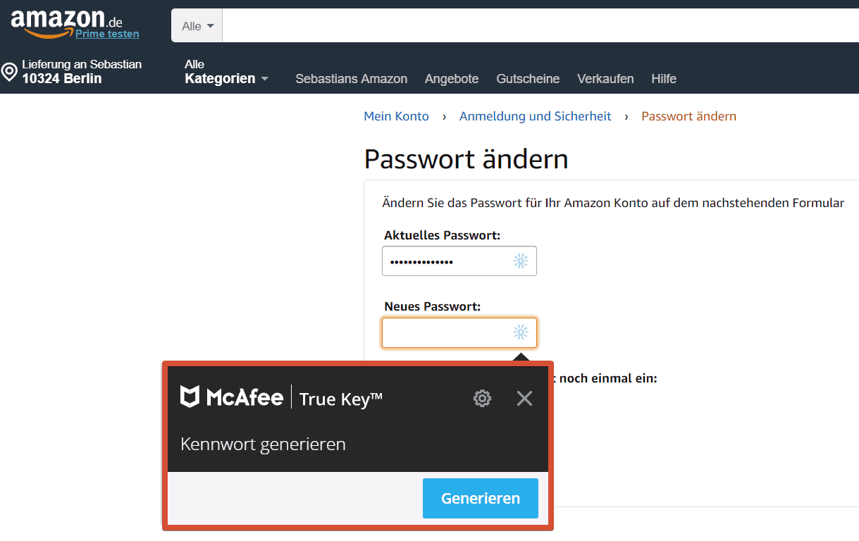True Key Amazon Passwort ändern
