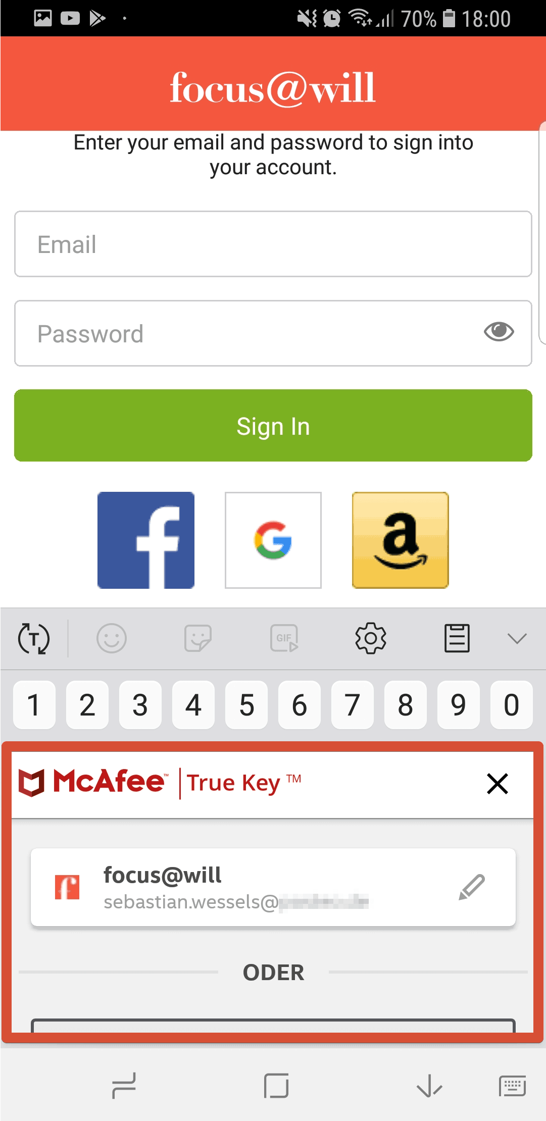 True Key App eintrag auswaehlen