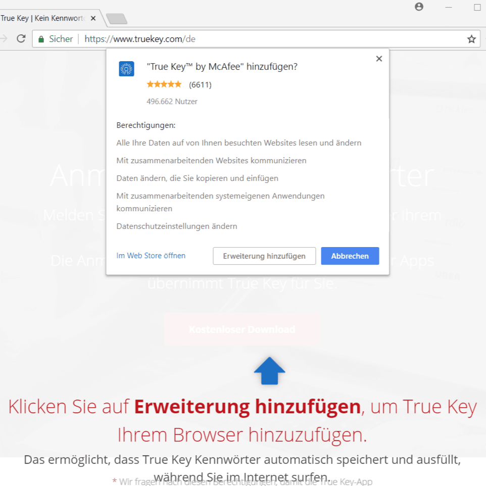 True Key Browser Erweiterung