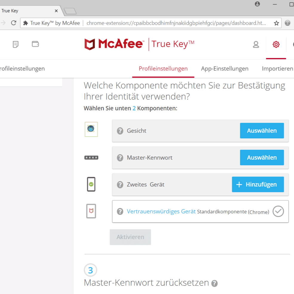 True Key drei Komponenten