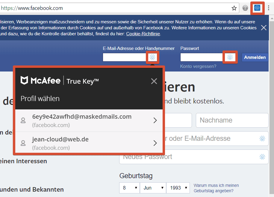 True Key Profil wählen